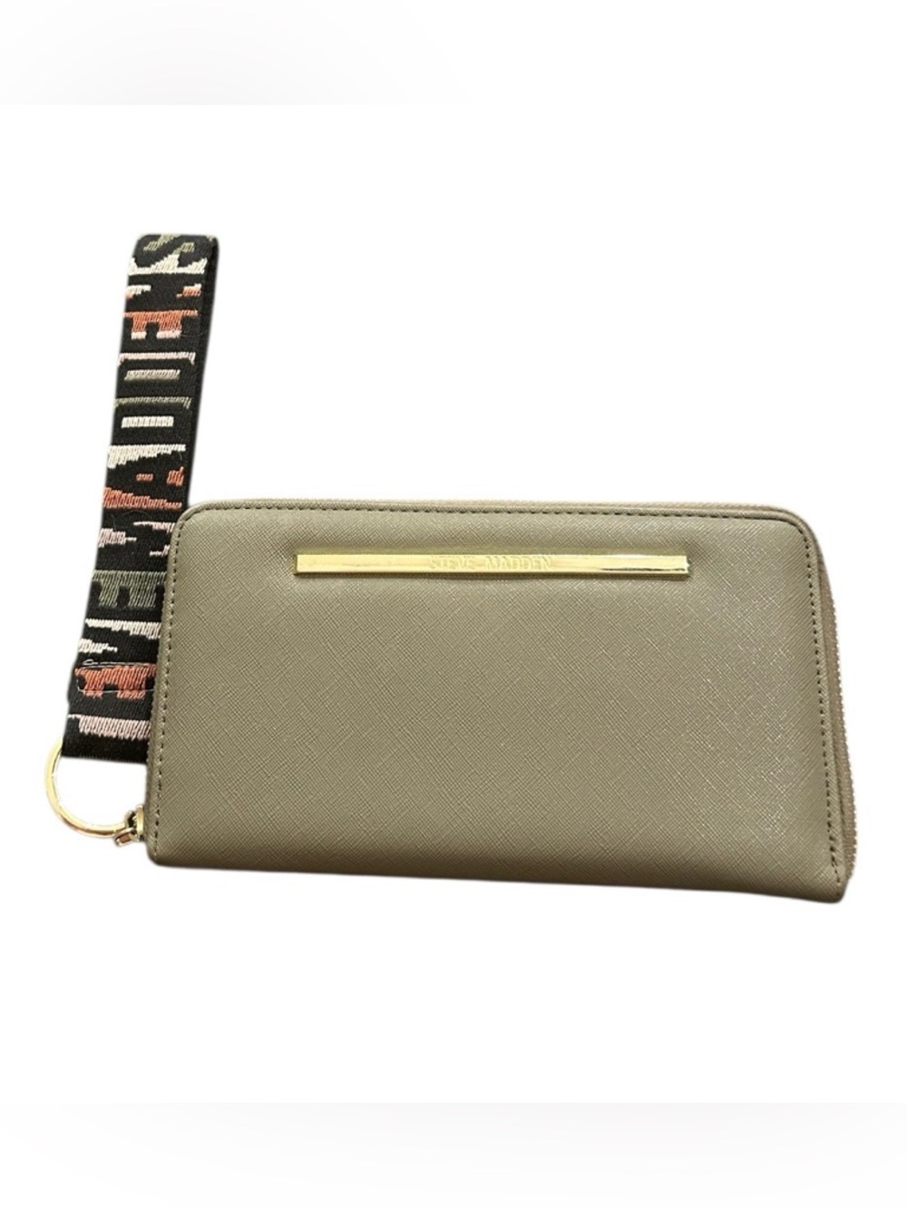 Steve Madden Zip Wallet Wristlet Olive Green Gold Tone Hardware